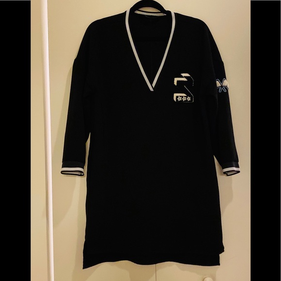 Zara Dresses & Skirts - Zara Black V Neck Varsity Dress